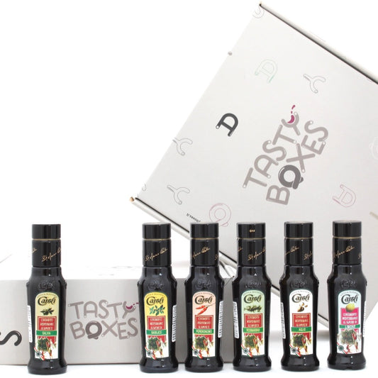 confezione 6 oli aromatizzati: salvia, basilico, rosmarino, peperoncino, aglio e limone - TastyBoxes